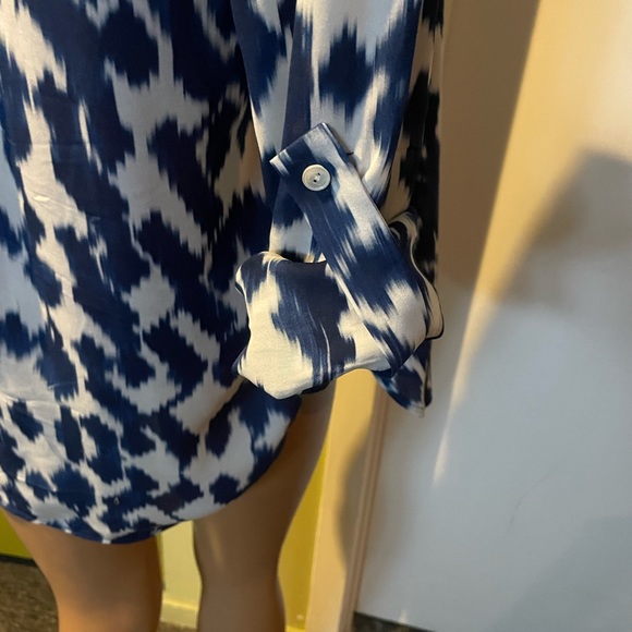 Vince silk tunic blouse navy and tan - Picture 5 of 7